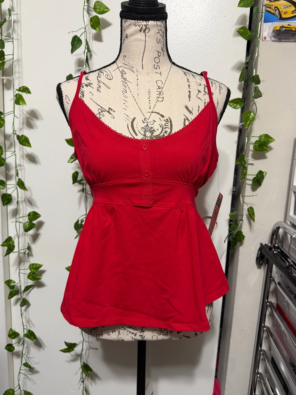 Women's Red Button-Front Camisole Tank Top